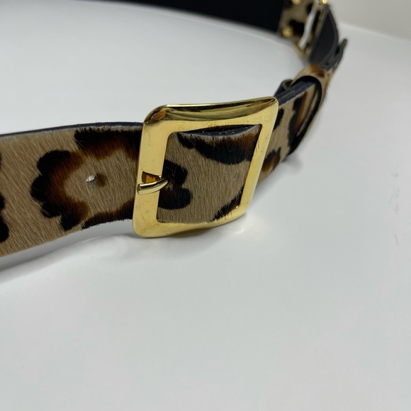Garuglieri 100% Genuine Leather Calf Hair Gold Tone Belt Animal Print - Picture 9 of 11
